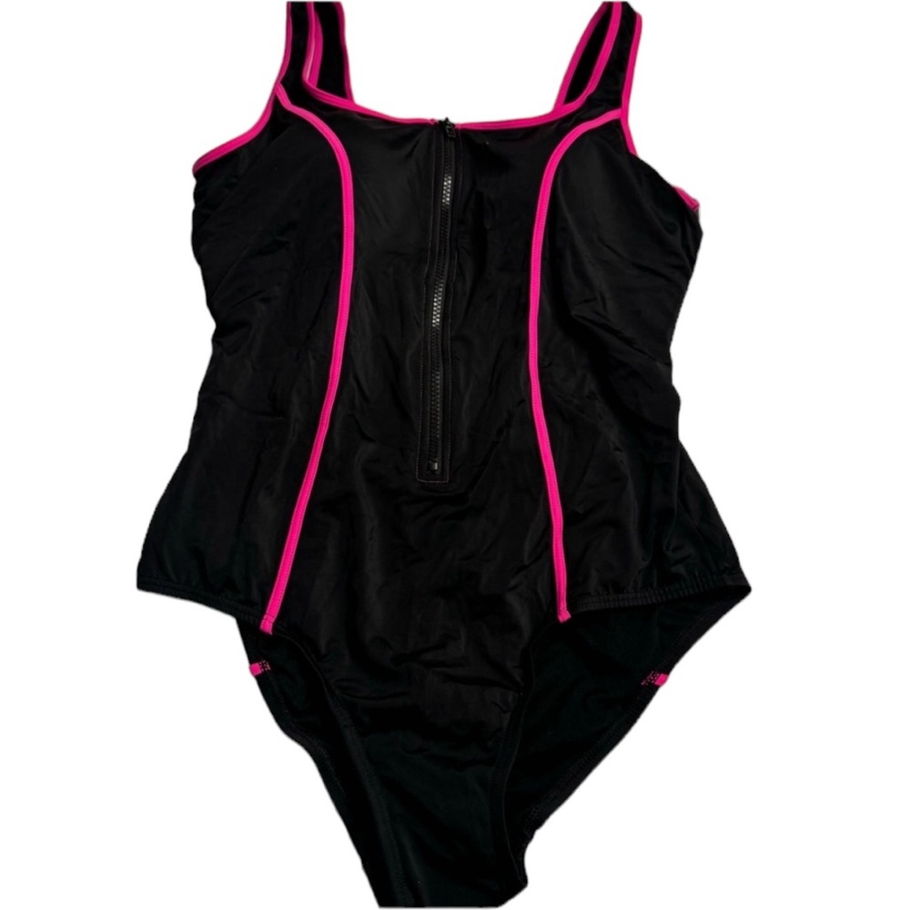 Swimsuits For All Black One-Piece with Hot Pink Trim